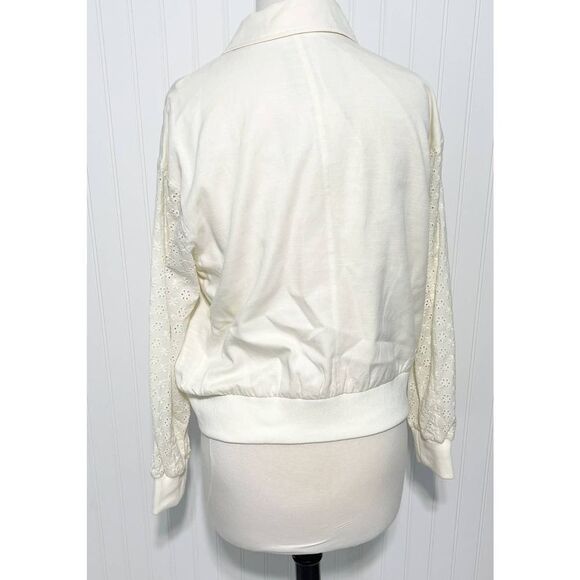 7 For All Mankind Eyelet Sleeve Casual Jacket Zip Up Button Up Cream Small - Picture 6 of 11